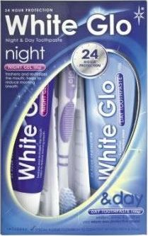 Set brushë, pastë dhëmbësh dhe xhel White Glo Night&Day, 3 copë
