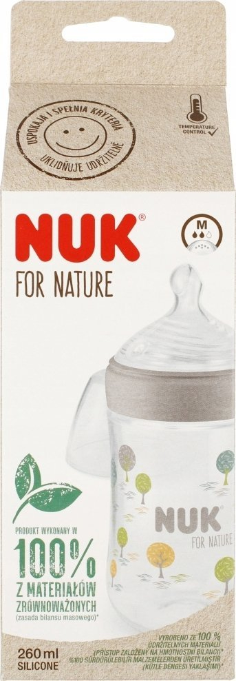 Biberon NUK For Nature, 260ml, sensor temperature, gri