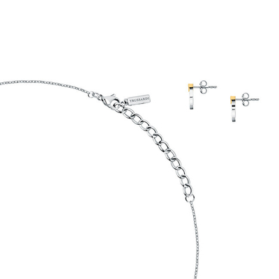 Set bizhuteri për femra Trussardi T-Logo TJAXC51, vathë + qafore, i argjendtë