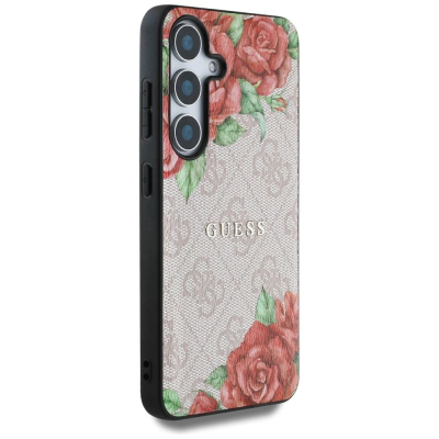 Mbulesë telefoni Guess 4G Flowers Print për Samsung Galaxy S25, lëkurë eko, MagSafe, rozë