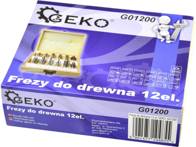 Сет фрези за дрво Geko, 12 парчиња, држач 8mm
