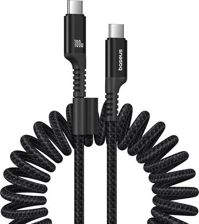 Kabllo karikimi Baseus Fish Eye, USB-C në USB-C, 100W, 1m spiral, e zezë