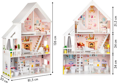 Shtëpi druri për kukulla ECOTOYS Powder Residence XXL, 3 kate, 5 dhoma, rozë