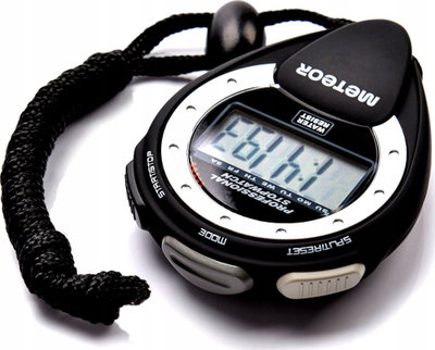 Kronometër digjital Meteor Stopwatch, mat 1/100 sekonde, i papërshkueshëm nga uji, ngjyrë e zezë