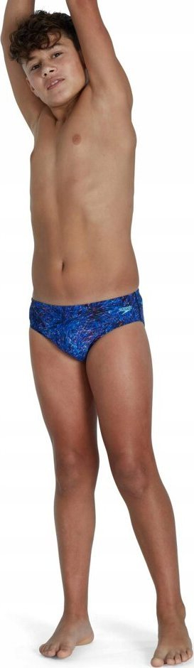Rroba banje për çuna Speedo Endurance, model slip, që s’i ha klori, blu me dizajn