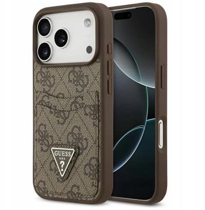 Mbulesë telefoni Guess Hardcase 4G Double Card Triangle, për iPhone 17 Pro, me MagSafe, kafe