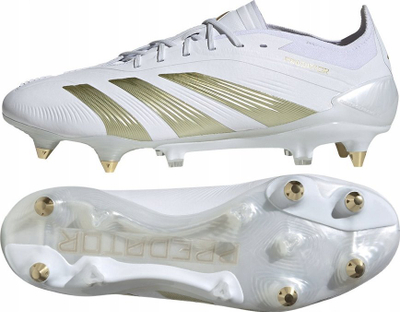 Këpucë futbolli Adidas Predator Elite SG ID0914, me tapa metalikë, për fushë të butë, të bardha me ari