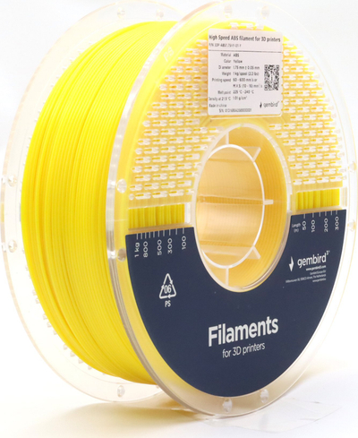 Filament 3D Gembird High Speed ABS, 1.75mm, 1kg, i verdhë