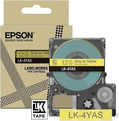 Kasetë etiketa Epson LK-4YAS, 12mm, gri me të verdhë