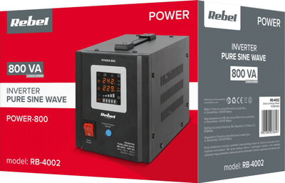 Inverter për rrymë emergjence Rebel POWER-800, 800VA 500W, 230V, i zi
