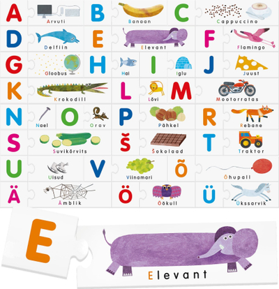 Puzzle edukativ HEADU Montessori Alfabeti me prekje, në estonisht, shumëngjyrësh