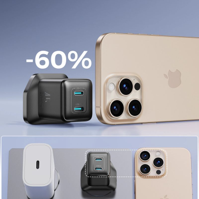 Karikues muri Joyroom JR-TCG17, 45W, 2x USB-C, prizë UK, i zi