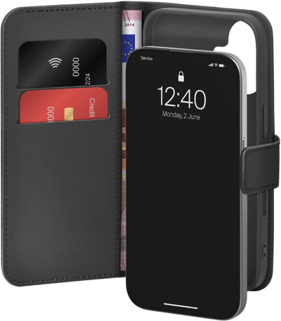 Këllëf wallet Puro për iPhone 17, me stand, me xhepa për karta, i zi