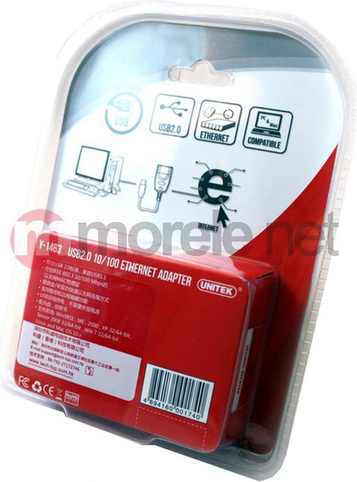 Adapter USB në Ethernet Unitek Y-1463, 10/100 Mbps, USB 2.0, i bardhë