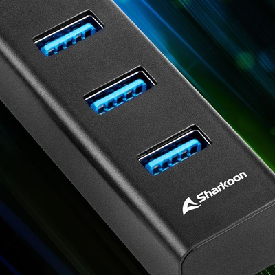 Hub USB Sharkoon me 4 porta, USB 3.2 Gen 1, alumini, i zi