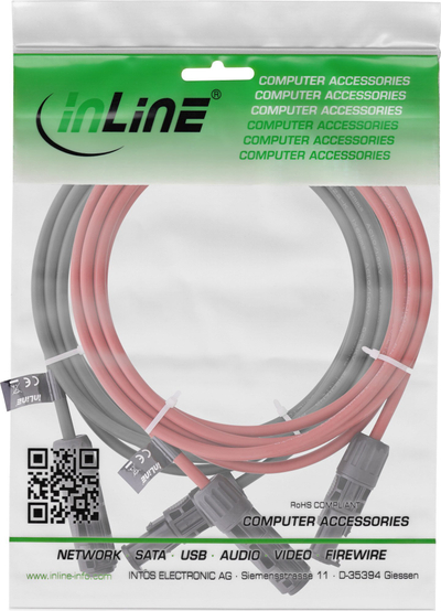 Set zgjatues kabllosh diellore InLine, 6mm, 7.5m, i zi edhe i kuq