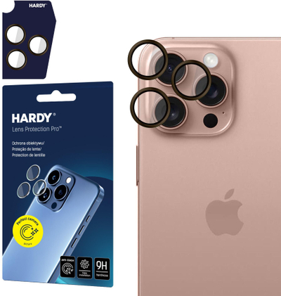 Mbrojtës kamere 3MK për Apple iPhone 16 Pro 16 Pro Max, HARDY Lens Protection Pro, xham 9H, kafe rozë
