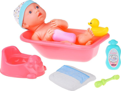 Set lodrash goc kukull Baby Doll, karrocë dhe shtrat, 35cm, rozë