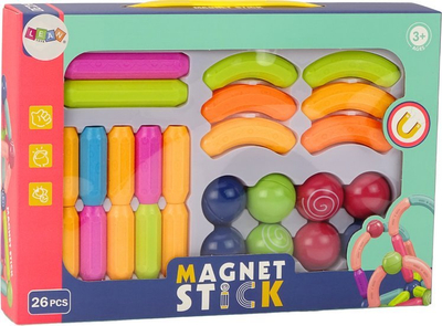 Lodër magnetike ndërtimi Lean Magnet Stick, 26 copa, për kalamaj 3+, me shumë ngjyra