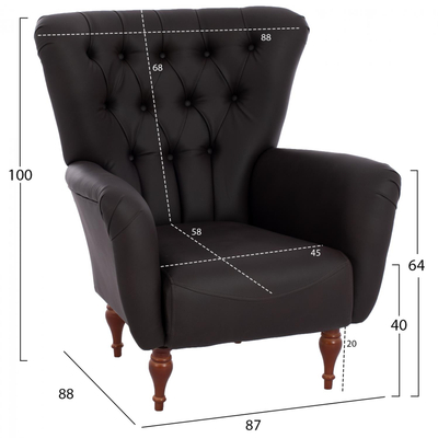 Kolltuk chesterfield PU 87×88×100 cm (HM9217.03), kaftë
