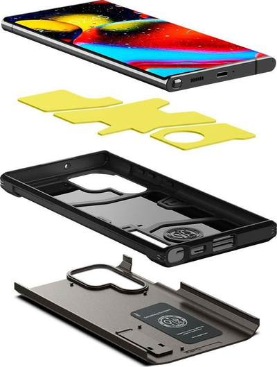 Mbrojtëse telefoni Spigen Tough Armor për Samsung Galaxy S22 Ultra, me këmbëz mbështetëse, që s’ka frikë nga goditjet, gri