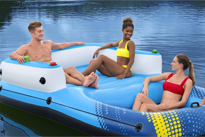 Rafat fryrës Bestway Hydro Force Floating Island, 305x186x58 cm, me tendë dielli, blu e verdhë