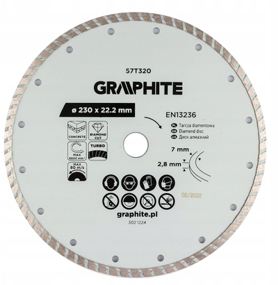 Disk prerës diamanti Graphite 57T320, turbo, 230 x 22.2 mm, gri