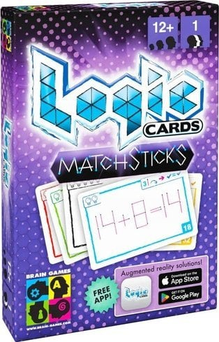 Lojë me letra Brain Games Logic Cards Matchsticks, lojë me mend e me shkopinj, 12+, shumëngjyrëshe
