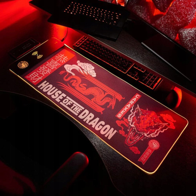 Подлога за глушец гејминг House of Dragons XXL, RGB, безжично полнење, црна