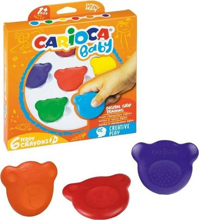 Ngjyra druri për kalamaj Carioca Baby Teddy, set me 6 ngjyra, për 1+ vjeç, shumëngjyrëshe