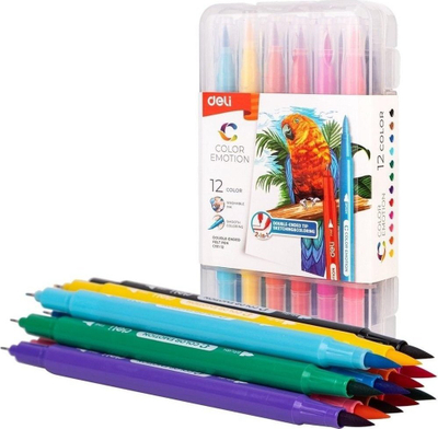 Set stilolapsa me dy anë Deli Color Emotion, 12 ngjyra