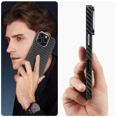 Заштитна маска Tech-Protect Ion Carbon MagSafe, за iPhone 16 Pro, карбон, црна со сребрена