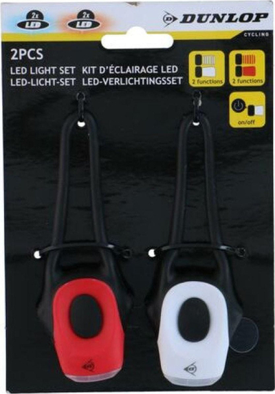 Set drita biçiklete Dunlop, LED, 2 copë, e bardhë edhe e kuqe