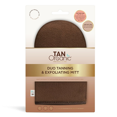 Dorashkë piling për trup Tan Organic Duo Tanning & Exfoliating Mitt