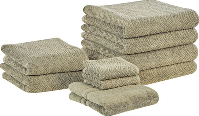Set peshqirësh Beliani MITIARO, 9 copë, pambuk, jeshile ulliri