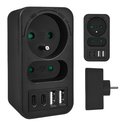 Shpërndarës rryme Maclean MCE249 F/B, 2x prizë, 4x USB PD 20W, i zi