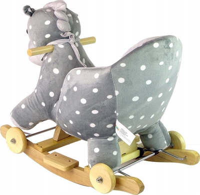 Kalë lëkundës Leantoys Rocking Horse Ride-on 2in1 Dots, me muzikë, gri me pika të bardha