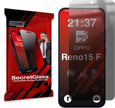 Xham mbrojtës GrizzGlass SecretGlass për Oppo Reno15 F, filtër privatësie, matte, i zi