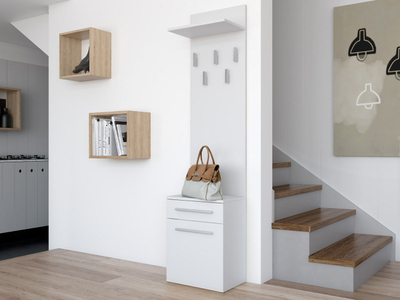 Set korridori Topeshop Hanger Cabinet Duo, dollap këpucësh me varëse, i bardhë mat