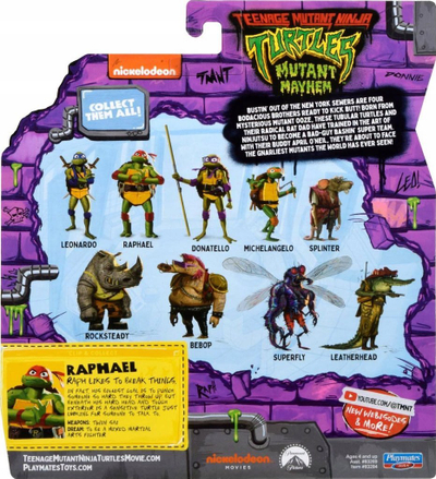 Figurinë Teenage Mutant Ninja Turtles Michelangelo Mutant Mayhem, 4.25", me nyje, shumëngjyrëshe