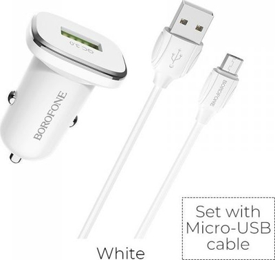 Karikues makinë Borofone BZ12A, 1x USB A 2.4A, me kabllo Micro USB, i bardhë