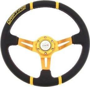 Timon sportiv MTuning Pro, 350mm, alumin, lëkurë e zezë