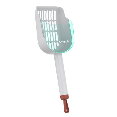 Lopatë për rërë maces Cheerble Rotatable Litter Scoop, mekanizëm rrotullues, dorezë e gjatë ergonomike, gri e gjelbër