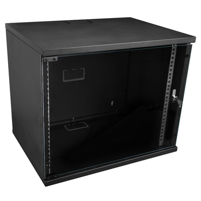 Kabinet rack 9U 19” për montim në mur, i përshtatshëm për organizim dhe mbrojtje të pajisjeve të rrjetit.