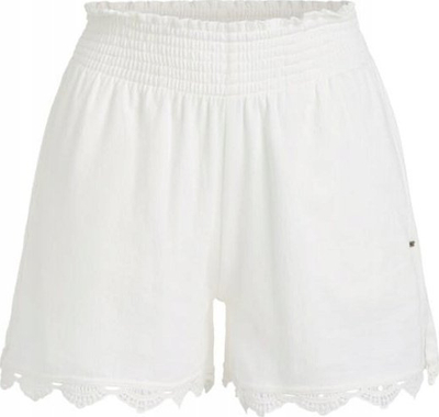 Shorce gocash O'Neill Essentials Ava Smocked, bel i lart, me dantellë, e bardhë