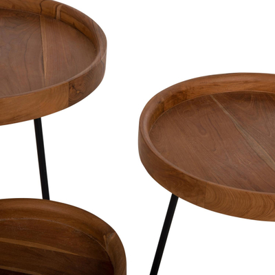 Set tavolina anësore 3-pjesësh mindi wood-metal Φ60×55.5 cm (HM9799), zezë