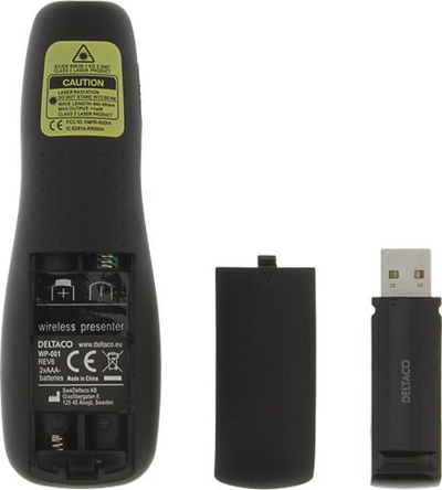 Telekomandë prezantimi DELTACO, wireless, me laser pointer, e zezë
