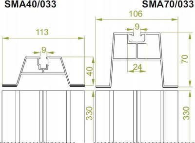 Profil montimi alumini SMA40/033, 33 cm, për llamarinë trapezoidale, argjendtë