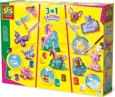 Set kreativ SES Toys Plaster Casts Glitter Animals 3 në 1, 12 ngjyra, me shkëlqim