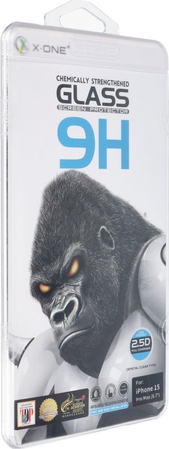 Stakllo mbrojtës X-ONE Glass, 2.5D Full Cover, 9H, për iPhone 15